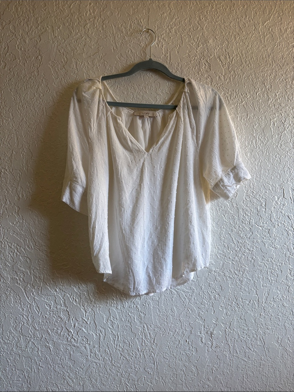 LOFT White Textured V-Neck Peasant Blouse